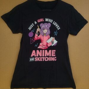 Black Graphic Tee "Just A Girl Who Loves Anime and Sketching"